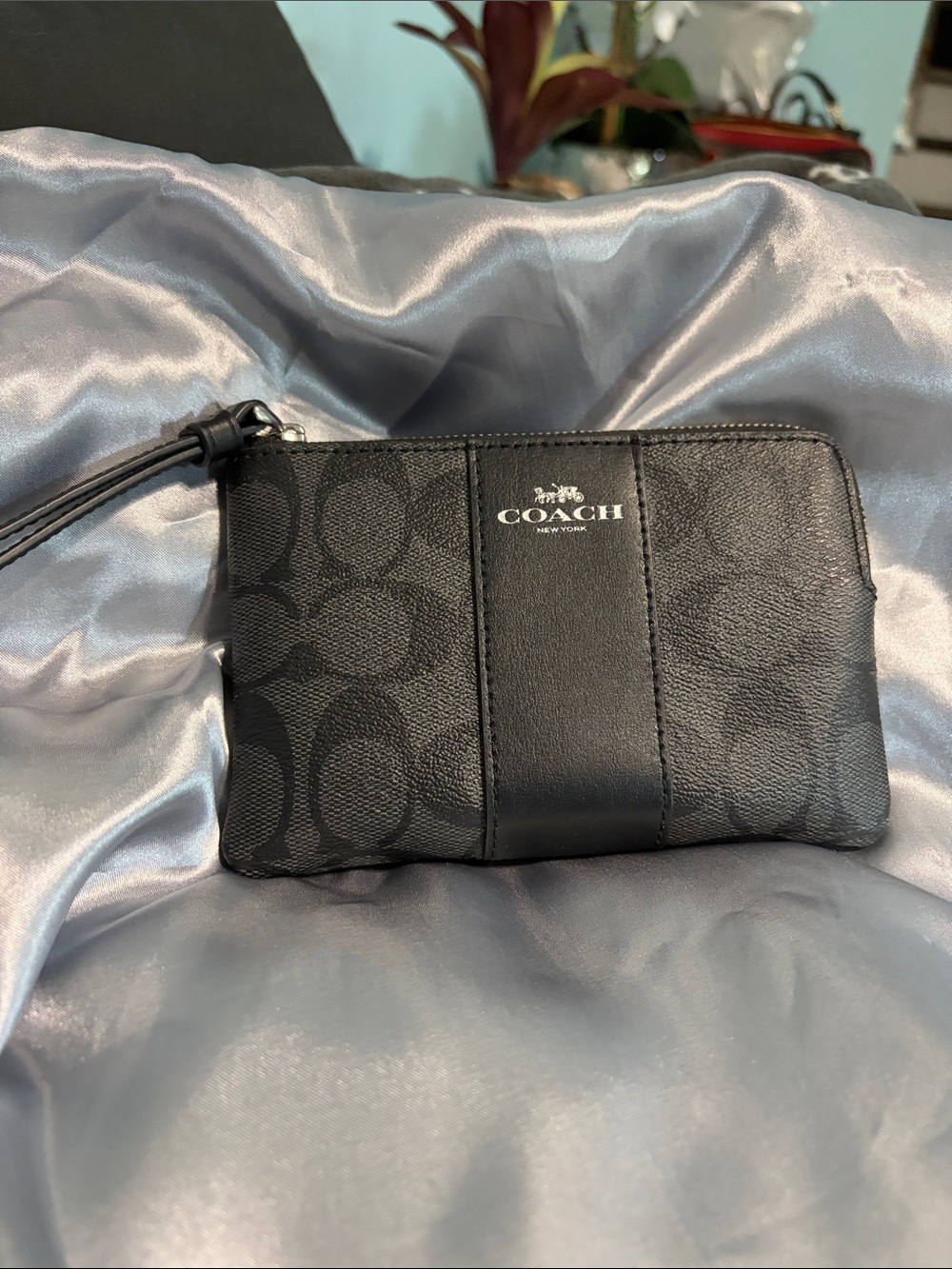 Coach Black Signature Wristlet Clutch with Leather Trim